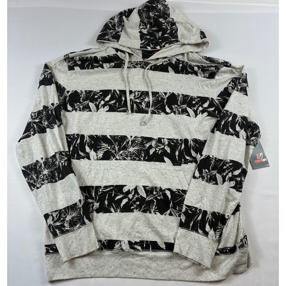 Amplify Hoodie Mens XXL Grey Black Tropical Floral NWT Lightweight Pullover